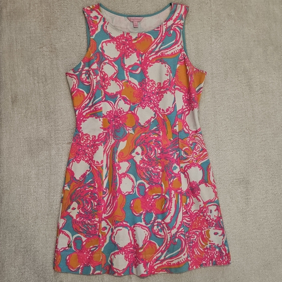 Preloved Lilly Pulitzer Pink Colorful Shift Mini Dress Size L Preppy Summer - Picture 2 of 9